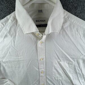 Balmain White Long Sleeve Button Up Shirt Men Size 3 (40) All Cotton French Cuff